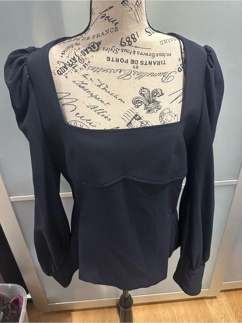 Banana Republic Black Square-Neck Puff-Sleeve Blouse